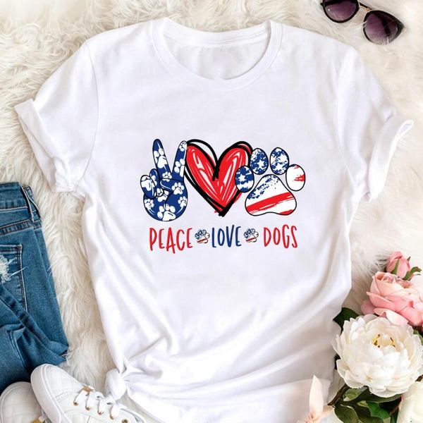 women's t-shirt peace love dogs 100%cotton women tshirt dog lovers july 4th summer casual short sleeve of shirt holiday tee, White
women's t-shirt peace love dogs 100%cotton women tshirt dog lovers july 4th summer casual short sleeve of shirt holiday tee, White