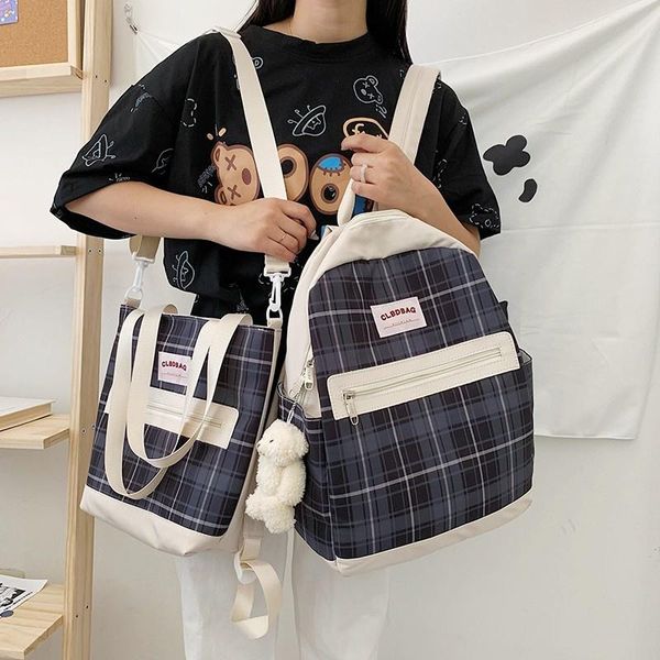 school bags 2 piece set plaid girl bag cute student book casual woman backpack 2021
school bags 2 piece set plaid girl bag cute student book casual woman backpack 2021