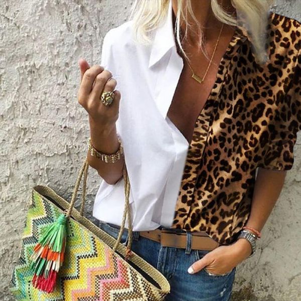 spring v neck womens blouses leopard fashion patchwork clothing turn down collar solid office lady shirts, White
spring v neck womens blouses leopard fashion patchwork clothing turn down collar solid office lady shirts, White