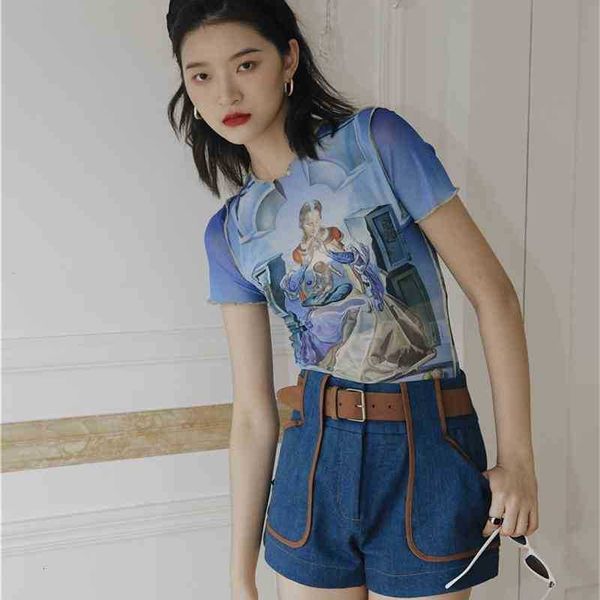 women's t-shirt mesh crop t shirt graphic tees women summer blue printed tshirt short sleeve tight high fashion designer 3jgu, White
women's t-shirt mesh crop t shirt graphic tees women summer blue printed tshirt short sleeve tight high fashion designer 3jgu, White