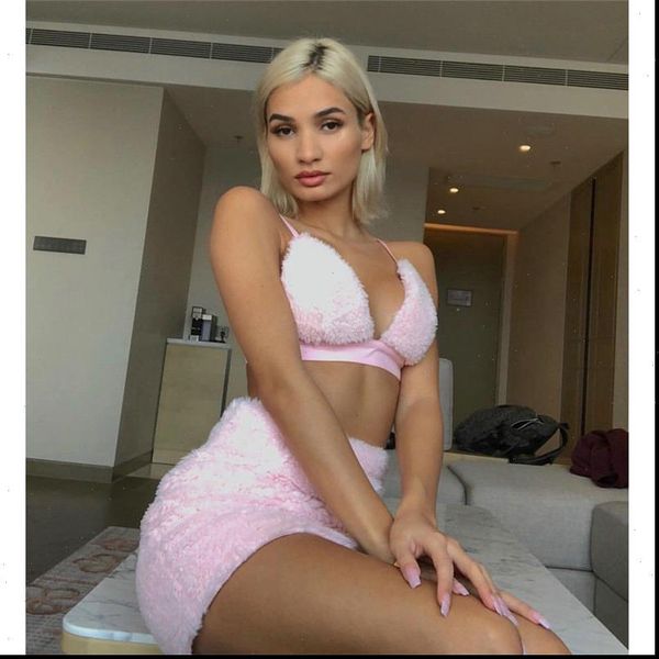 arrival 2pcs fluff clothes sets women tracksuits halter crop high waist skirts female clubwear, Gray
arrival 2pcs fluff clothes sets women tracksuits halter crop high waist skirts female clubwear, Gray