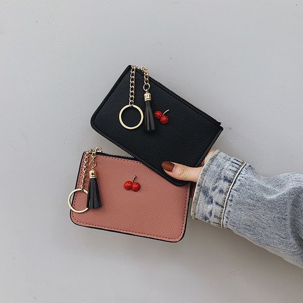 2021 simple cherry korean ins thin clip soft leather tassel zipper short wallet women's card bag zero, Red;black
2021 simple cherry korean ins thin clip soft leather tassel zipper short wallet women's card bag zero, Red;black