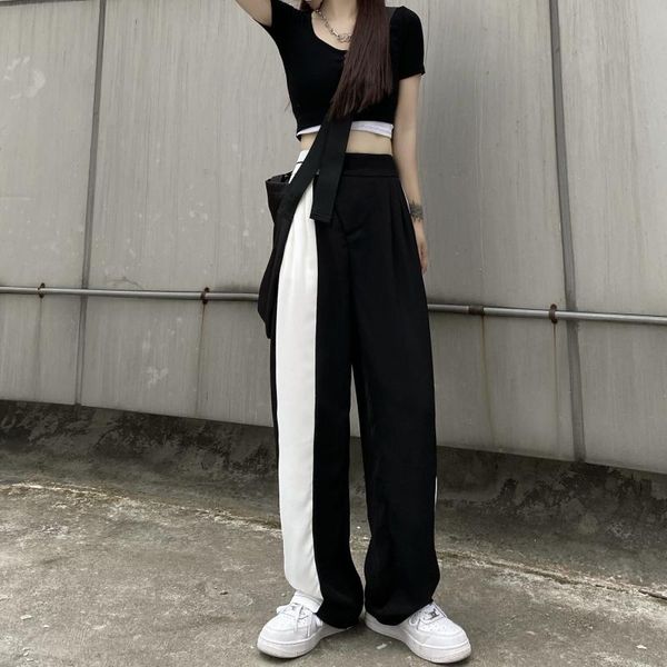 women's pants & capris high-waisted casual summer ins black and white stitching straight wide-leg loose thin mop tide, Black;white
women's pants & capris high-waisted casual summer ins black and white stitching straight wide-leg loose thin mop tide, Black;white