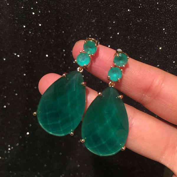 bilincolor big green water-drop crystal luxury cz earrings for women party or gift, Bronze;silver 
bilincolor big green water-drop crystal luxury cz earrings for women party or gift, Bronze;silver