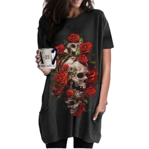 charming dresses short sleeve poet with skull rose print for summer halloween, Black;gray
charming dresses short sleeve poet with skull rose print for summer halloween, Black;gray