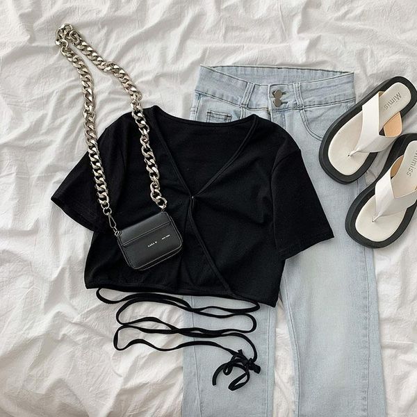 women's t-shirt cotton t-shirts clothes tees summer lace-up cropped mujer v-neck short sleeves pullover casual female tees-top, White
women's t-shirt cotton t-shirts clothes tees summer lace-up cropped mujer v-neck short sleeves pullover casual female tees-top, White