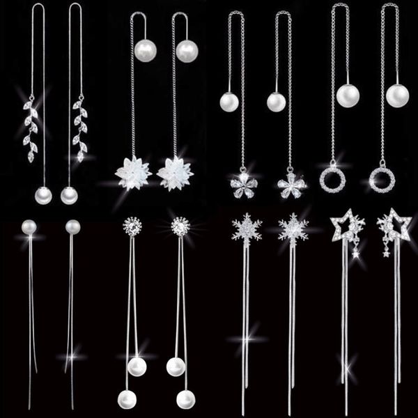south korea's new s925 silver needle ear line fashion personality women's long tassel pearl zircon earrings ear accessories, Black
south korea's new s925 silver needle ear line fashion personality women's long tassel pearl zircon earrings ear accessories, Black