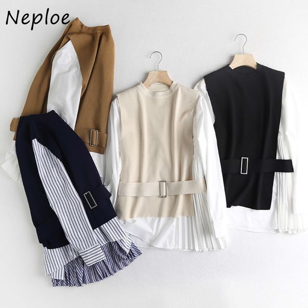 neploe office lady spring suit chic drawstring slim waist knitted vest + solid color o-neck simple women shirts 2 piece set 210510, White;black
neploe office lady spring suit chic drawstring slim waist knitted vest + solid color o-neck simple women shirts 2 piece set 210510, White;black