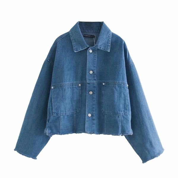 women denim shirt with pockets cropped collared long sleeves pleats patch seamless hem 210520, White
women denim shirt with pockets cropped collared long sleeves pleats patch seamless hem 210520, White
