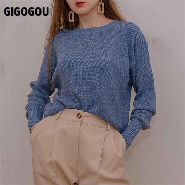 gigogou bling lurex oversized women's sweater o neck knit pullovers blouse lantern long sleeve autumn winter clothes 210914, White;black
gigogou bling lurex oversized women's sweater o neck knit pullovers blouse lantern long sleeve autumn winter clothes 210914, White;black