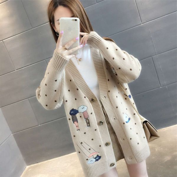 embroidery abstract pattern spring and autumn style sweater cardigan long sleeve loose coat, White;black
embroidery abstract pattern spring and autumn style sweater cardigan long sleeve loose coat, White;black