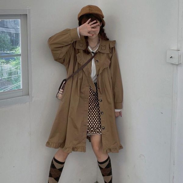 women's trench coats y2k cute bear ears autumn windbreaker jacket japanese soft girl kawaii long sleeve single-breasted ruffled coat wo, Tan;black
women's trench coats y2k cute bear ears autumn windbreaker jacket japanese soft girl kawaii long sleeve single-breasted ruffled coat wo, Tan;black