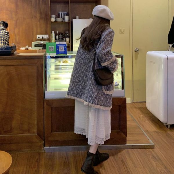 women's wool & blends korean style loose long woolen coat tassel elegant fashion o-neck blue for women 2021, Black
women's wool & blends korean style loose long woolen coat tassel elegant fashion o-neck blue for women 2021, Black