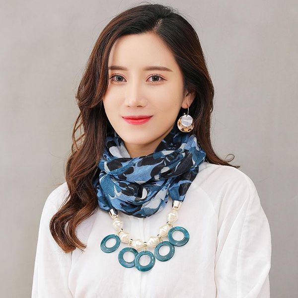 scarves woman's handkerchief chiffon hijab hair scarf amber necklace alec resin effect jewelry pendant of carriage, Blue;gray 
scarves woman's handkerchief chiffon hijab hair scarf amber necklace alec resin effect jewelry pendant of carriage, Blue;gray