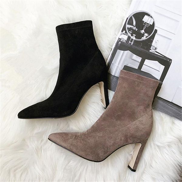 boots suede women sock ladies 9cm chunky high heels slim fit elastic ankle boot autumn short booties black botas mujer
boots suede women sock ladies 9cm chunky high heels slim fit elastic ankle boot autumn short booties black botas mujer