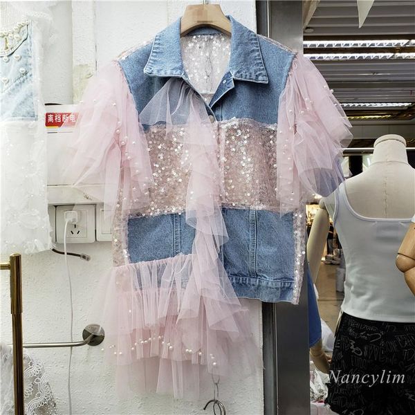 handmade beaded lace stitching denim vest coat women 2021 summer female cloth fashion pink mesh waistcoats lady ruffles women's vests, Black;white
handmade beaded lace stitching denim vest coat women 2021 summer female cloth fashion pink mesh waistcoats lady ruffles women's vests, Black;white