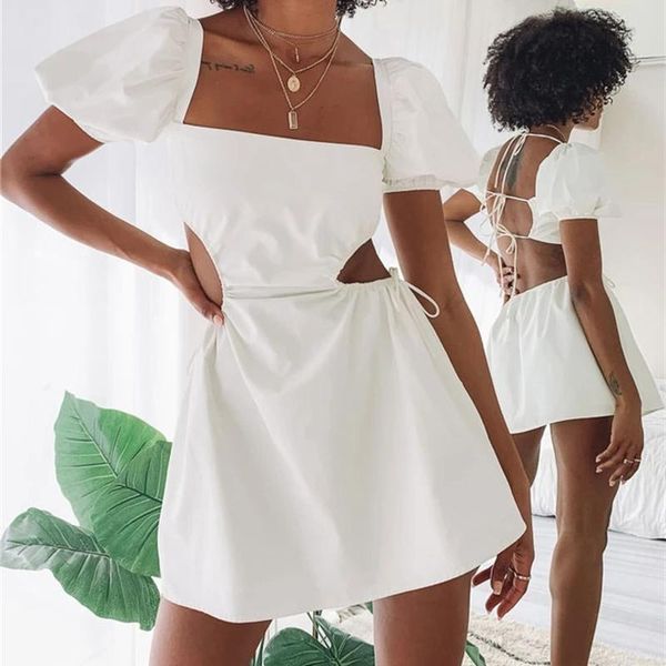 casual dresses vintage backless lace up mini dress women drawstring puff short sleeve bandage white 2021 summer 90s clothes, Black;gray
casual dresses vintage backless lace up mini dress women drawstring puff short sleeve bandage white 2021 summer 90s clothes, Black;gray
