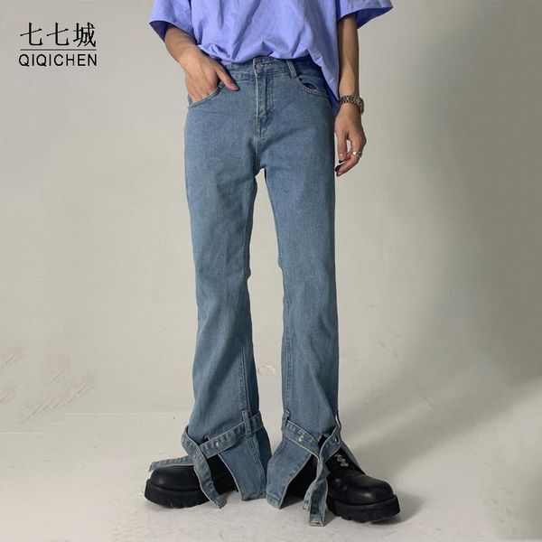 men's pants streetwear straight jeans hip hop vintage hem strap split fork casual trousers male korean denim flares women 2021, Black
men's pants streetwear straight jeans hip hop vintage hem strap split fork casual trousers male korean denim flares women 2021, Black