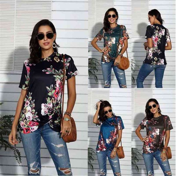women's t-shirt autumn flower printing short sleeve xwln, White
women's t-shirt autumn flower printing short sleeve xwln, White