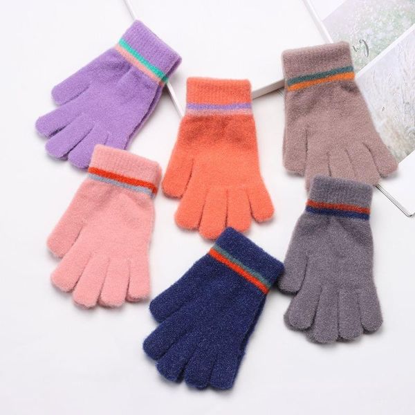 children's mittens fashion winter autumn protable thick warm striped knitted gloves kids full finger, White 
children's mittens fashion winter autumn protable thick warm striped knitted gloves kids full finger, White