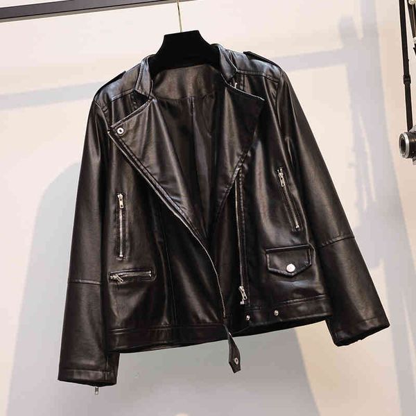women's jackets 2021 spring autumn black leather jacket women korean clothes fashion long sleeve zipper female outerwear loose coa, Black;brown
women's jackets 2021 spring autumn black leather jacket women korean clothes fashion long sleeve zipper female outerwear loose coa, Black;brown
