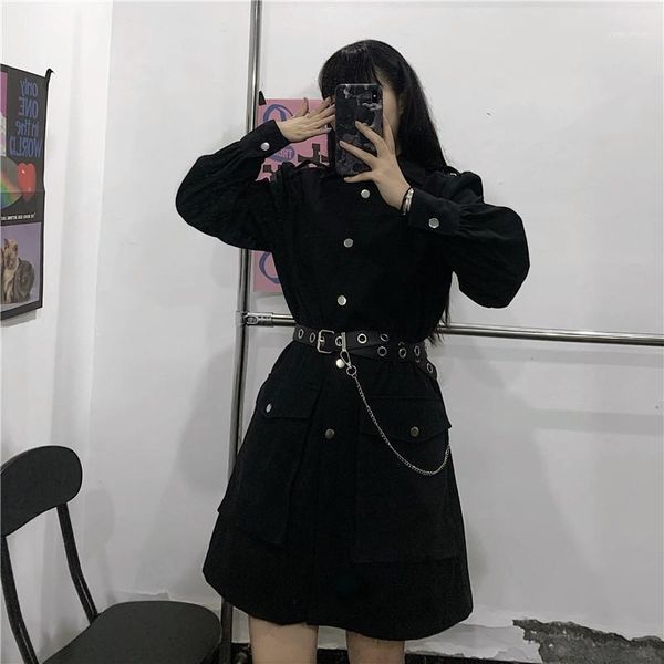 korean dress for women 2021 long sleeve black vintage pocket safari style harajuku sashes dresses vestidos casual, Black;gray
korean dress for women 2021 long sleeve black vintage pocket safari style harajuku sashes dresses vestidos casual, Black;gray