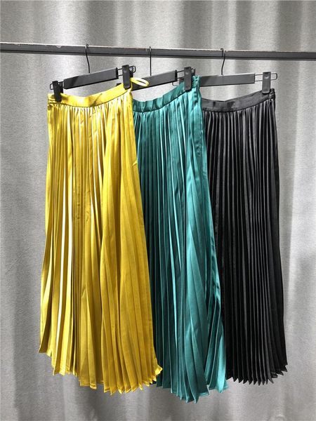 woman skirts spring/summer 2021 fold temperament elegant simple pure color tall waist long skirt, Black
