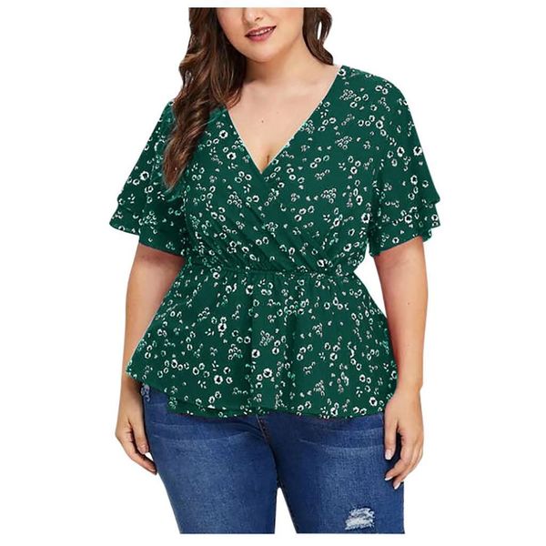 38 plus size womens shirts v neck short sleeve ruffle printed shirt blouse modis dot printing, White
38 plus size womens shirts v neck short sleeve ruffle printed shirt blouse modis dot printing, White