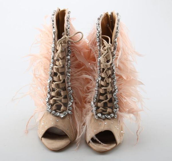 sandal rhinestone colored bling mode with pink feathers of leap high sandals women's rendered up short foot boots, Black
sandal rhinestone colored bling mode with pink feathers of leap high sandals women's rendered up short foot boots, Black
