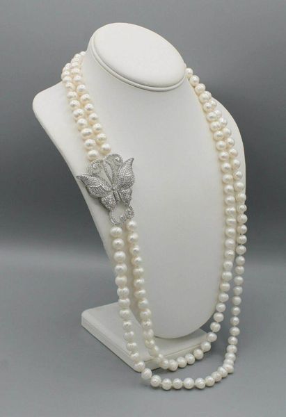 chains elegant 2rows 8-9mm white freshwater pearl necklace micro inlay zircon butterfly clasp 70-76cm fashion jewelry, Silver
chains elegant 2rows 8-9mm white freshwater pearl necklace micro inlay zircon butterfly clasp 70-76cm fashion jewelry, Silver