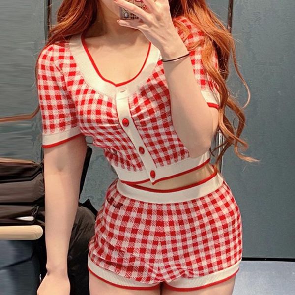 women's tracksuits summer cute girl red plaid knitted crop short sleeve women cardigan slim fit 2 pieces set+shorts, Gray
women's tracksuits summer cute girl red plaid knitted crop short sleeve women cardigan slim fit 2 pieces set+shorts, Gray