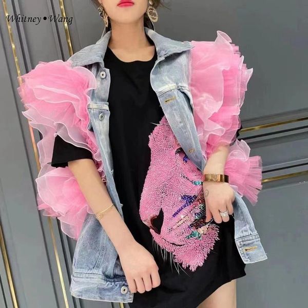 women's vests whitney wang 2021 autumn fashion streetwear colors contrast layered ruffles butterfly sleeve denim vest jacket women jean, Black;white
women's vests whitney wang 2021 autumn fashion streetwear colors contrast layered ruffles butterfly sleeve denim vest jacket women jean, Black;white