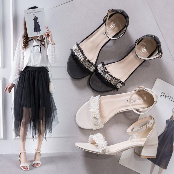 sandals women's summer 2021 korean version of high-heeled pearl lace shoes thick heel middle-heeled wild roman, Black
sandals women's summer 2021 korean version of high-heeled pearl lace shoes thick heel middle-heeled wild roman, Black