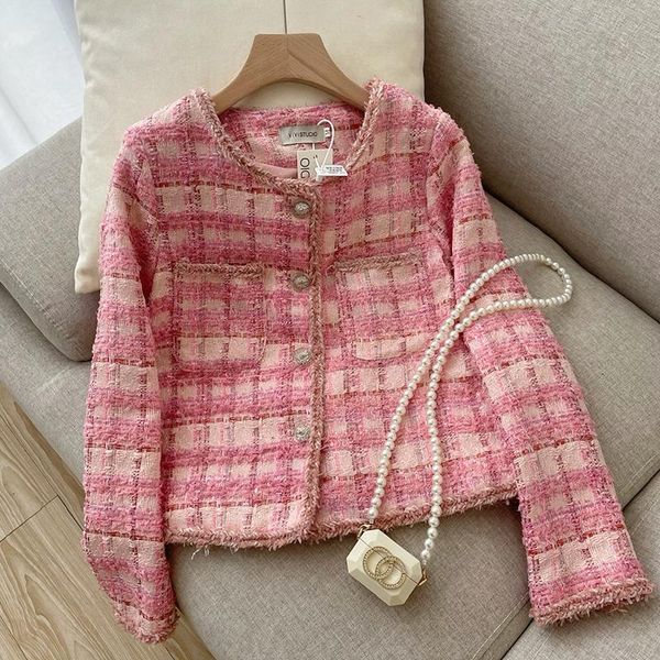 women's jackets korean vintage tweed jacket women autumn plaid pink coat single breasted tassel woolen office lady outwear, Black;brown
women's jackets korean vintage tweed jacket women autumn plaid pink coat single breasted tassel woolen office lady outwear, Black;brown