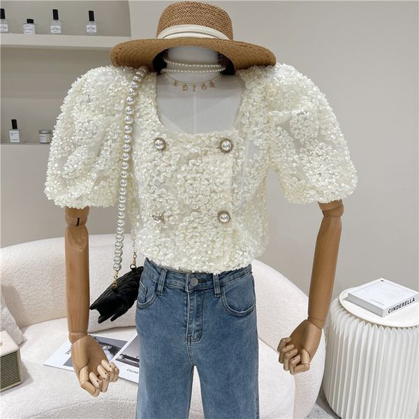 sweaters spring summer 2021 female niche design fashion crochet square neck bubble shirt sleeve short top, White;black
sweaters spring summer 2021 female niche design fashion crochet square neck bubble shirt sleeve short top, White;black