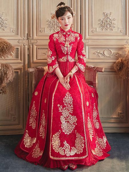 ethnic clothing vintage embroidery bride wedding dress chinese women cheongsam qipao handmade beads marrige set oriental marriage, Red
ethnic clothing vintage embroidery bride wedding dress chinese women cheongsam qipao handmade beads marrige set oriental marriage, Red