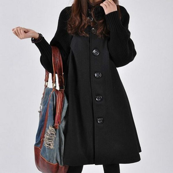 women's wool & blends woolen trench coat autumn winter plus size long loose knitting clothing mid-length single breasted cloak, Black
women's wool & blends woolen trench coat autumn winter plus size long loose knitting clothing mid-length single breasted cloak, Black