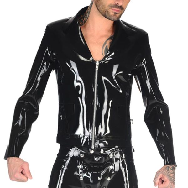 men's jackets black latex jacket with cuffs zipper front pockets turn down collar belts at bottoms rubber coat clothes yf-0294, Black;brown
men's jackets black latex jacket with cuffs zipper front pockets turn down collar belts at bottoms rubber coat clothes yf-0294, Black;brown