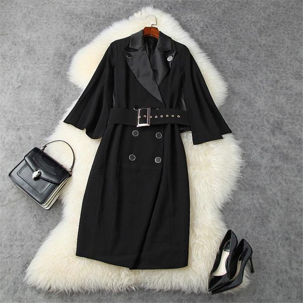 lady elegant autumn winter dress runway designers women notched collar cloak sleeves slim office black with belt casual dresses, Black;gray
lady elegant autumn winter dress runway designers women notched collar cloak sleeves slim office black with belt casual dresses, Black;gray