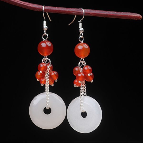 white jade safety buckle agate chinese style earrings ancient costume earrings national style women's, Silver
white jade safety buckle agate chinese style earrings ancient costume earrings national style women's, Silver