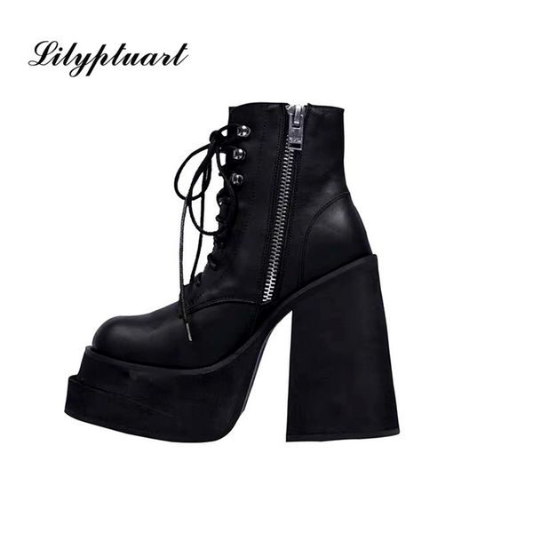 european and american fashion round toe zipper women's shoes super high thick heel leather ankle boots platform heels 211105, Black
european and american fashion round toe zipper women's shoes super high thick heel leather ankle boots platform heels 211105, Black