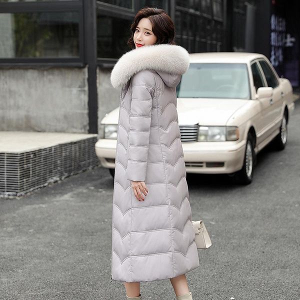women's leather & faux haining down jacket middle long 2021 winter sheepskin mother's large over the knee coat, Black
women's leather & faux haining down jacket middle long 2021 winter sheepskin mother's large over the knee coat, Black