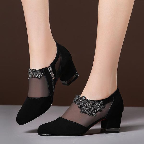 dress shoes sandals women pumps crystal mesh breathable thick heels elegant female footwear plus size vintage zip pointed toe lady, Black
dress shoes sandals women pumps crystal mesh breathable thick heels elegant female footwear plus size vintage zip pointed toe lady, Black