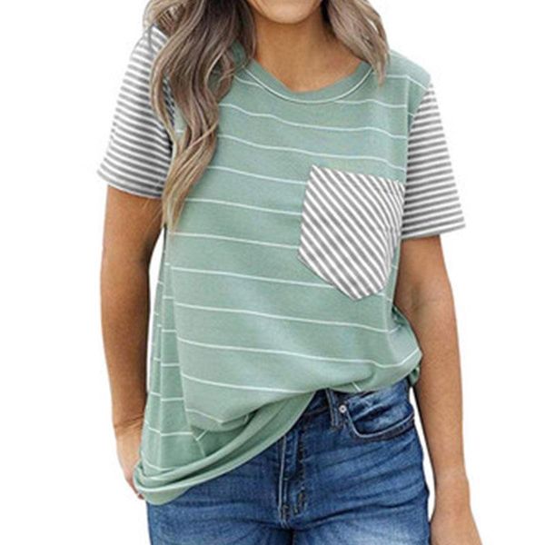 women o-neck short sleeve t shirt summer striped patchwork casual ladies loose pocket tee shirts t-shirts streetwear women's t-shirt, White
women o-neck short sleeve t shirt summer striped patchwork casual ladies loose pocket tee shirts t-shirts streetwear women's t-shirt, White