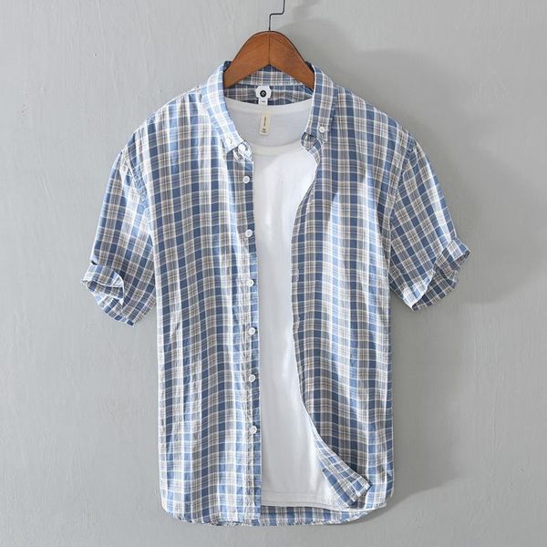 summer loose casual plaid linen shirts square collar short sleeve slim fitted arrivals clothing for men men's, White;black
summer loose casual plaid linen shirts square collar short sleeve slim fitted arrivals clothing for men men's, White;black