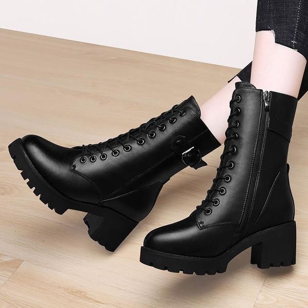boots mid-calf platform 2021 brand genuine leather for woman lace up chunky out sole women winter shoes n0024, Black
boots mid-calf platform 2021 brand genuine leather for woman lace up chunky out sole women winter shoes n0024, Black