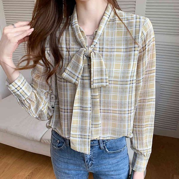 women's blouses & shirts female plaid shirt, big chiffon long sleeve, bow tie 9ssb, White
women's blouses & shirts female plaid shirt, big chiffon long sleeve, bow tie 9ssb, White