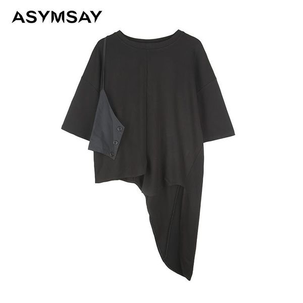 women's t-shirt asymsay summer 2021 fashion tide black big size loose irregular short sleeve tshirt tees al1972, White
women's t-shirt asymsay summer 2021 fashion tide black big size loose irregular short sleeve tshirt tees al1972, White