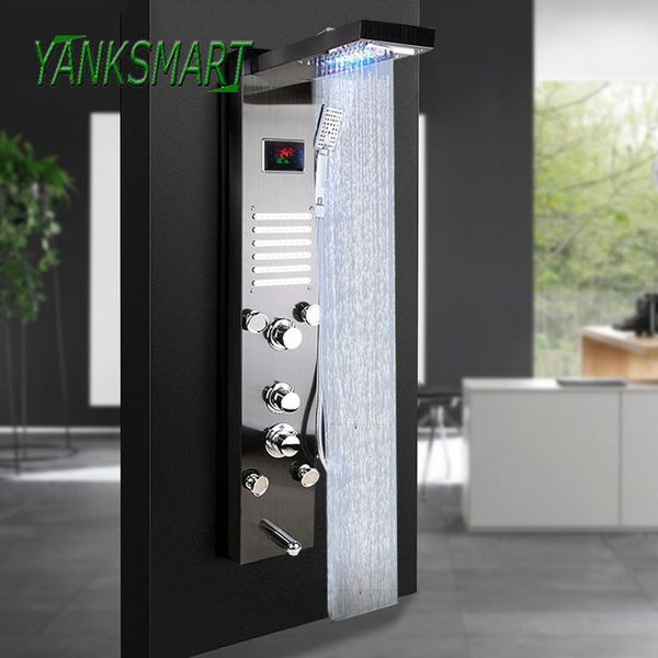 nickel brushed black digital display shower panel column led rain waterfall spa jets bath mixer faucet bathroom sets
nickel brushed black digital display shower panel column led rain waterfall spa jets bath mixer faucet bathroom sets