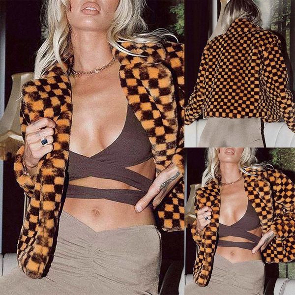 women's fur & faux fashion jacket autumn plaid printed women blazer turn-down collar party club ladies zipper coat outwear, Black
women's fur & faux fashion jacket autumn plaid printed women blazer turn-down collar party club ladies zipper coat outwear, Black